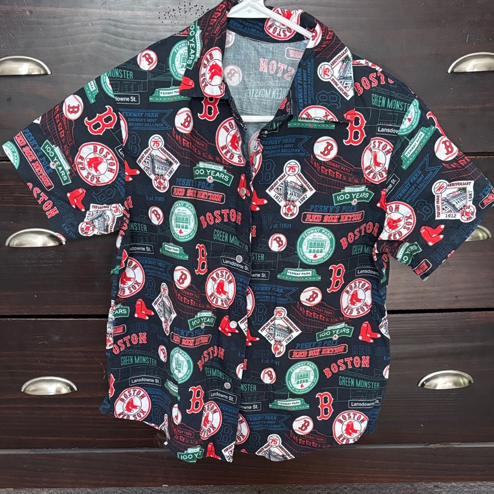 Handmade Boston Red Sox Navy Short-Sleeve Snap Button-Up Shirt